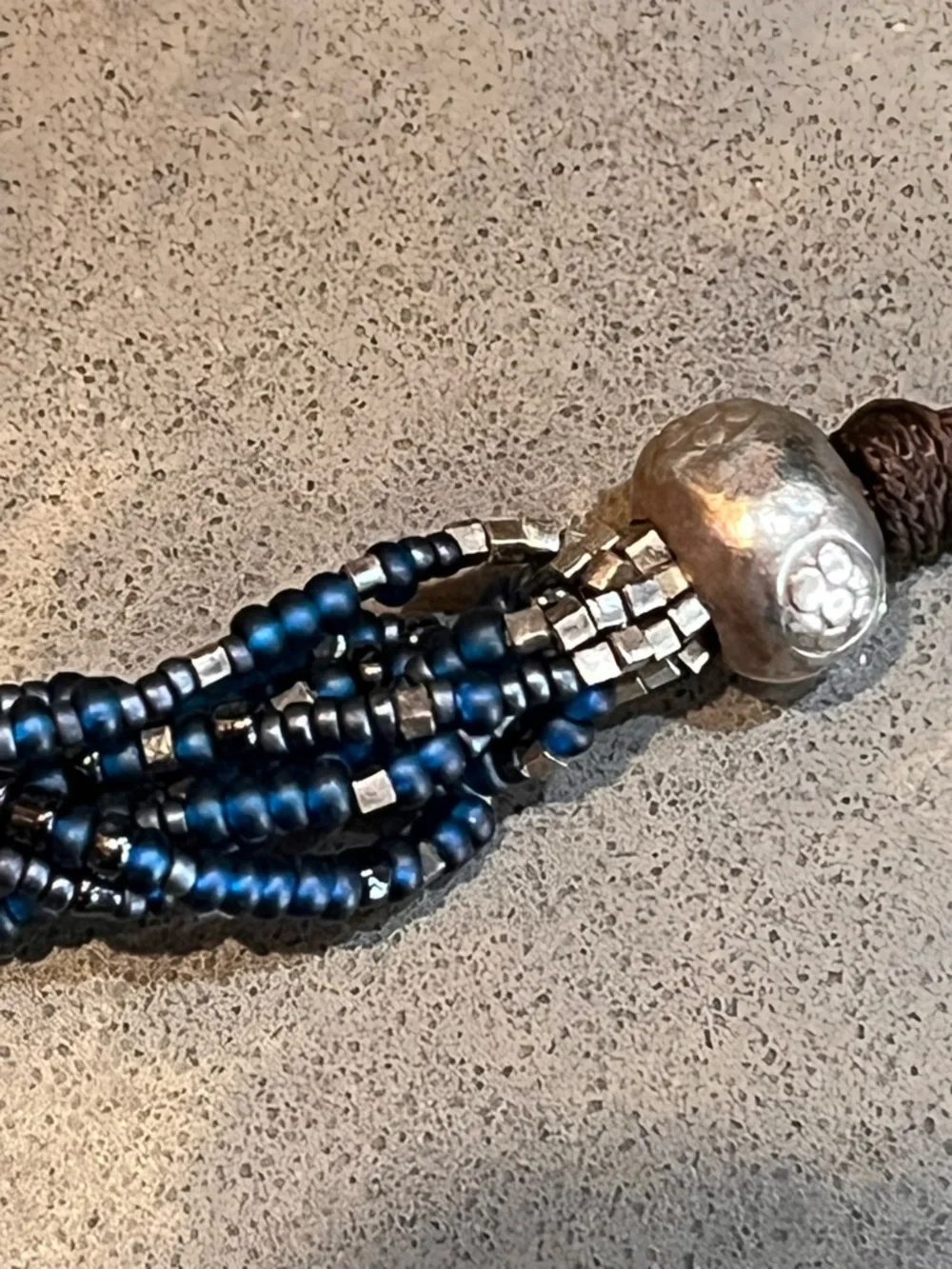 Peyote Bird 925 Sterling Silver Multi-Strand Blue Seed Bead Toggle Necklace 21